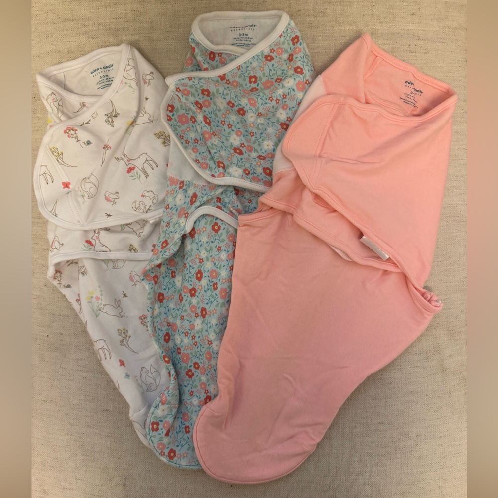 NWOT, 3 aden + anais 100% Cotton, White, Floral, and Pink Swaddle